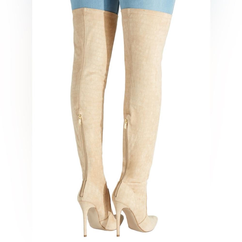 Neysa Natural suede thigh high stiletto heel boot size 11 - Picture 5 of 9
